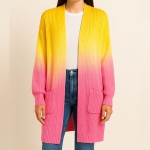 Anthropologie Amadi Colorful Pink Yellow Ombre Chunky Knit Cardigan Sweater